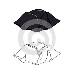 Pirates cocked hat. Hand drawing in cartoon style. Design elements on white background. Vector illustration