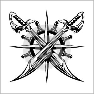 Pirates emblem - steering wheel and crossed swords or sabers.