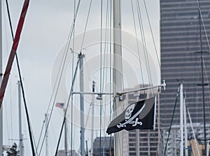Pirates flag among masts