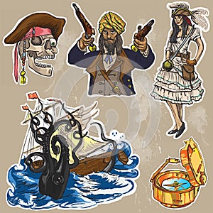 Pirates - an hand drawn colored vector pack no.2