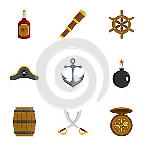 Pirates icon set, flat style