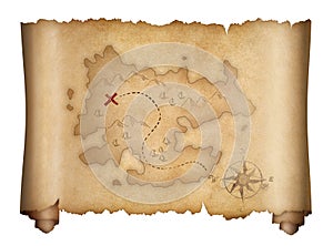 Pirates old treasure map isolated scroll