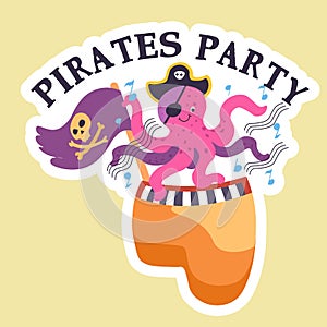 Pirates party, treasure hunt, octopus character