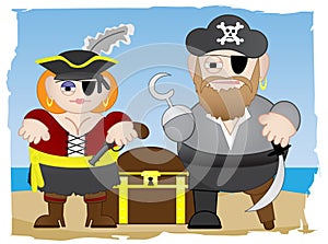 Pirates stand on beach