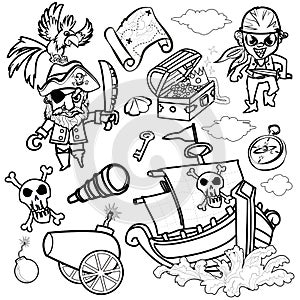 Pirates theme party design for decoration outline