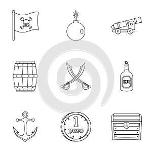 Pirates treasure icon set, outline style