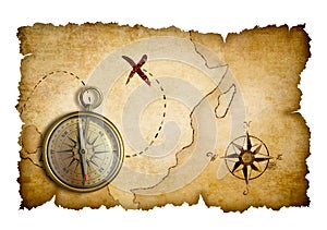 Pirates treasure map with compass isolated