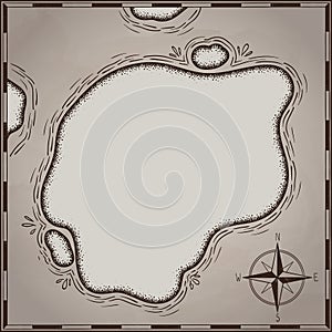 Pirates treasure map hand drawn cartoon black ink isolated on white , palms at uninhabited island cross sign way search gold chest