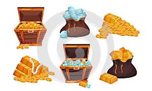Piratic Chests and Sack With Treasures Vector Set photo