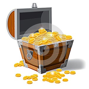 Piratic trunk chests with gold coins treasures. . Vector illustration. Catyoon style, isolated