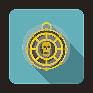 Piratical medallion with skull icon, flat style