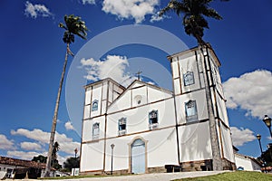 PIRENOPOLIS, BRAZIL - JULY 29, 2015: Ancient colonial church. Colonial church in the center of the old city of Pirenopolis, in the