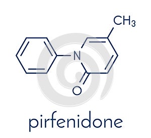 Pirfenidone idiopathic pulmonary fibrosis IPF drug molecule. IPF is a rare lung disease. Skeletal formula.