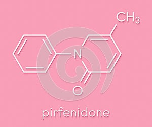 Pirfenidone idiopathic pulmonary fibrosis IPF drug molecule. IPF is a rare lung disease. Skeletal formula.