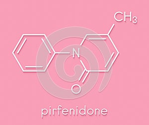 Pirfenidone idiopathic pulmonary fibrosis IPF drug molecule. IPF is a rare lung disease. Skeletal formula. photo