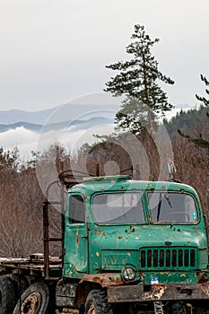 Vintage old rusty green truck