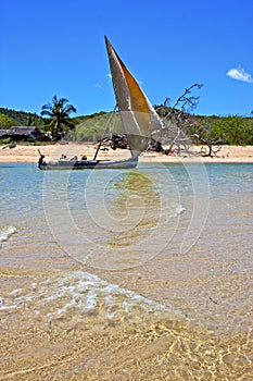 Pirogue beach seaweed indian ocean nosy be rock