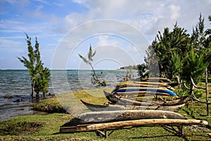 Pirogues waiting to go at sea, foulpoint, Atsinanana, Madagascar photo