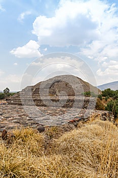 PirÃÂ¡mide de la Luna Pyramid of the Moon portrait format in the ancient city of Teotihuacan in Mexico photo