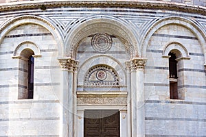 Close-up on decoration of exterior facade of Basilica in Pisa