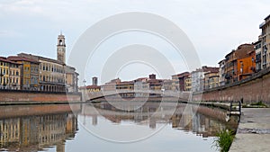Pisa, Arno river, early morning in Tuscany, Italy, Europe.