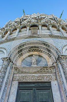 Pisa Baptistery Battistero di Pisa on Piazza del Miracoli Duomo square,Camposanto cemetery, leaning tower of pisa in Tuscany,