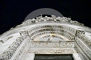 Pisa Baptistery or Battistero di San Giovanni Floodlit at Night, Tuscany, Italy