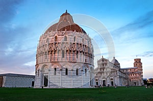 Pisa baptistry of Saint John, with Duomo and tower