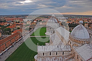 Pisa Baptistry of St John and Cathedral with the surrounding area in Pisa Tuscany Italy