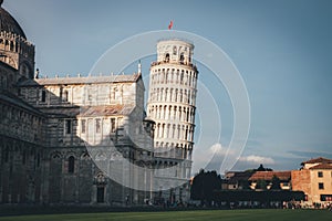 Pisa cathedral with leaning tower of Pisa behind it