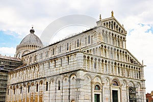 Pisa Cathedral and the Leaning Tower in a sunny day in Pisa, Italy. Piazza dei Miracoli, Pisa