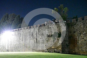 Pisa City Wall at Night under Floodlights, Pisa, Tuscany, Italy