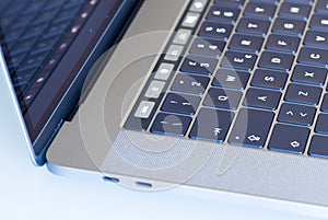 PISA, ITALY - DECEMBER 2016: Macbook Pro 15 inches with touchbar. The fourth generation MacBook Pro was announced on October