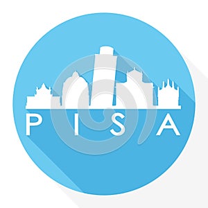 Pisa Italy Europe Round Icon Vector Art Flat Shadow Design Skyline City Silhouette Template Logo