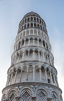 Pisa, Italy. Leaning tower sightseeing with blue sky background. Italian travel destination