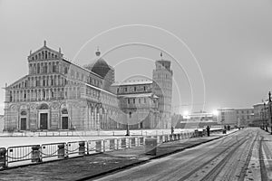 PISA, ITALY - MARCH 1, 2018: Square of Miracles with snow on a w