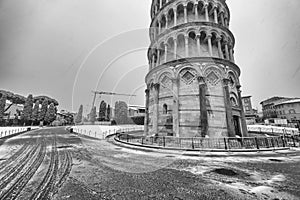 PISA, ITALY - MARCH 1, 2018: Square of Miracles with snow on a w