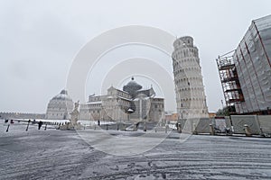 PISA, ITALY - MARCH 1, 2018: Square of Miracles with snow on a w