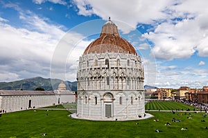 Pisa, Italy: Piazza del Duomo or Pza dei Miracoli Square of Miracles, and Baptistery of St John Battistero di San Giovanni photo