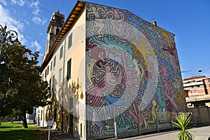Pisa, Italy. September 16, 2023.A mural by Keith Haring in Pisa, Italy.
