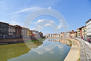 Pisa, Italy. September 16, 2023. The river Arno through the town of Psa, Italy