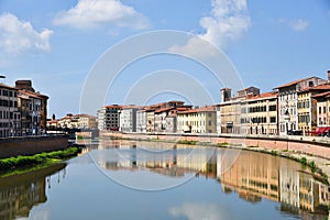 Pisa, Italy. September 16, 2023. The river Arno through the town of Psa, Italy