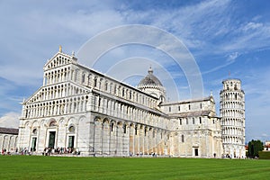 Pisa, Italy. September 18, 2923. The baptisterium, the duoma, cathedral and the leaning tower of Pisa.