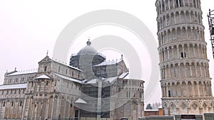 Pisa, Italy. Square of Miracles covered by snow