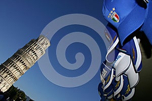 Pisa, the leaning tower and Italy caps