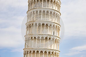 Pisa leaning tower at sunrise, Italy. The Leaning Tower of Pisa is the campanile, or freestanding bell tower, of the cathedral of