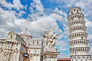 Pisa, place of miracles the leaning tower and the cathedral baptistery, Italy