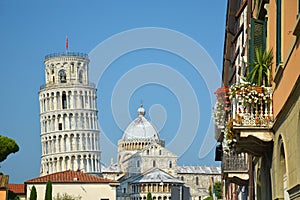 Pisa town with the leaning tower and the dome