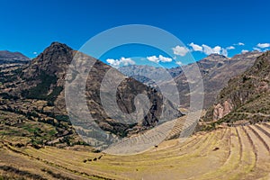 Pisac ruins peruvian Andes Cuzco Peru