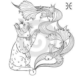 Pisces cat zodiac line art